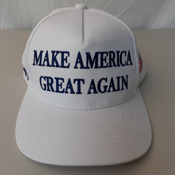 MAGA - 45-47 - Trump - American Flag White & Blue Baseball Cap - Adjustable Fit - Picture 1 of 9